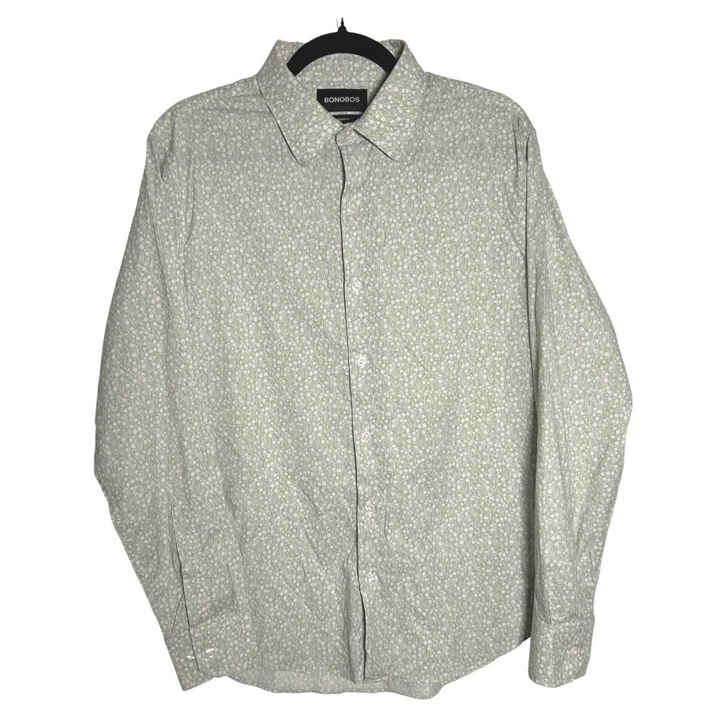 Bonobos Men's Medium Standard Fit Green Floral Long Sleeve Button up Dress Shirt